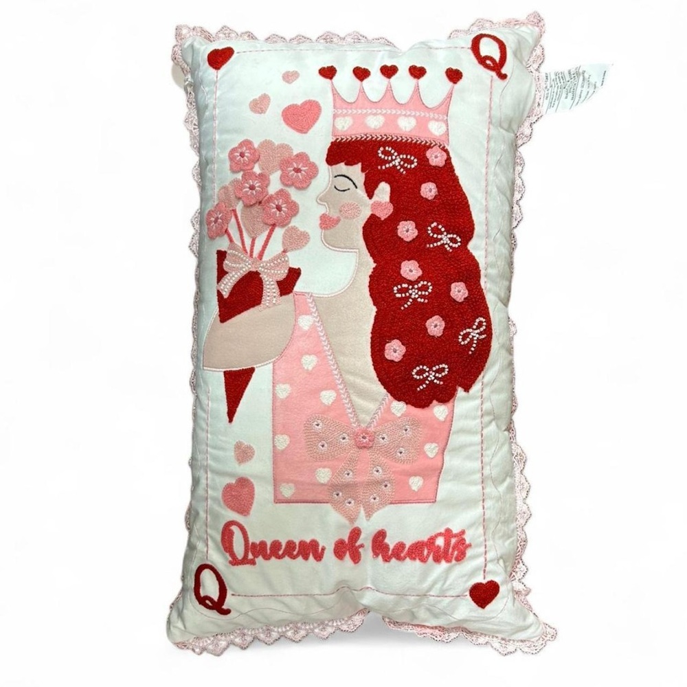 Queen of Hearts Embroidered Valentine’s Day Decorative Pillow